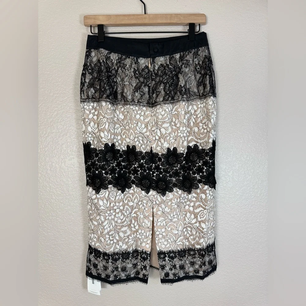 La Perla Lace Black & Cream Pencil Midi Skirt RTW Spring 2006 size 44 US 8 $1250